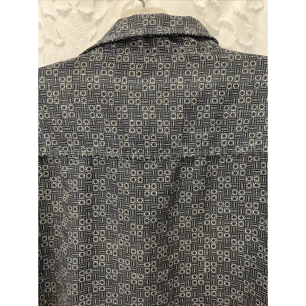 Robert Stock Mens Navy Blue And Tan Pattern Long Sleeve Button Shirt Size Large - Picture 6 of 9
